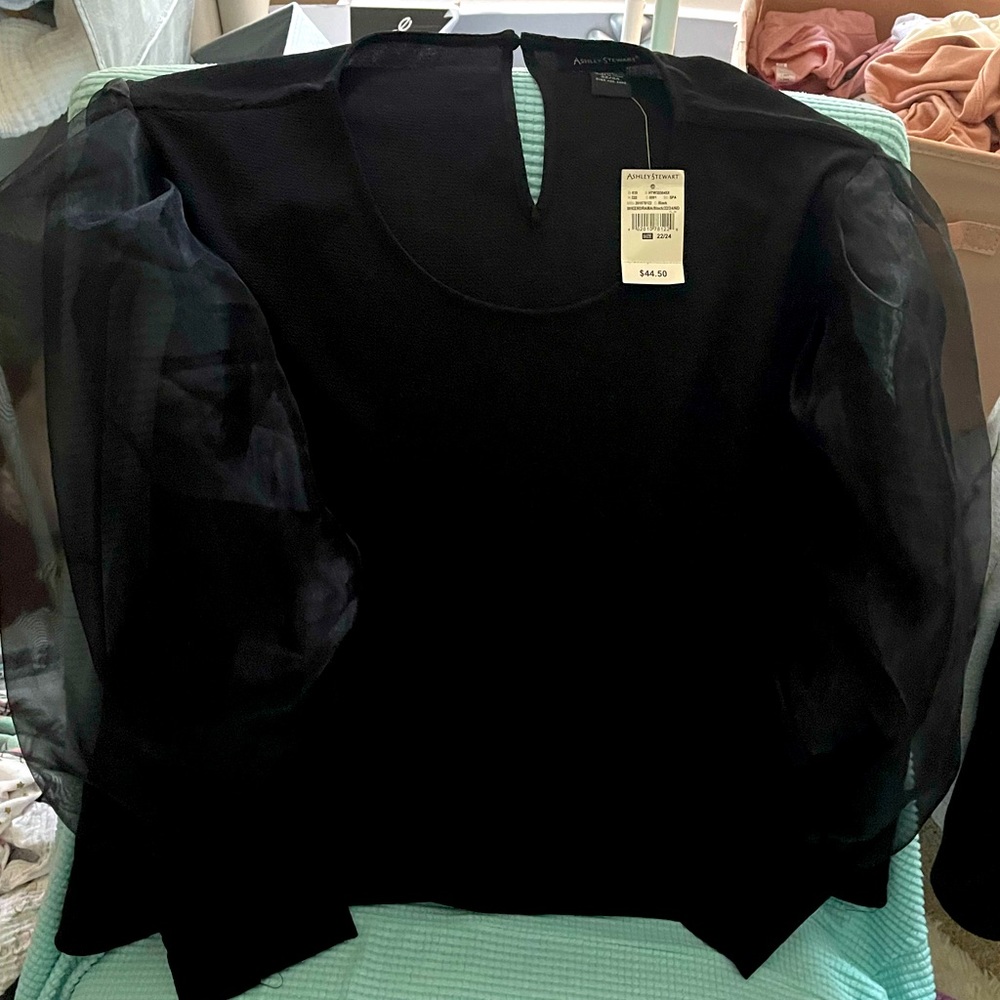 Sheer Puff Sleeve Black Sweater